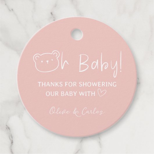 Oh Baby Bear und Herz Danke Baby Dusche Geschenkanhänger (Vorderseite)