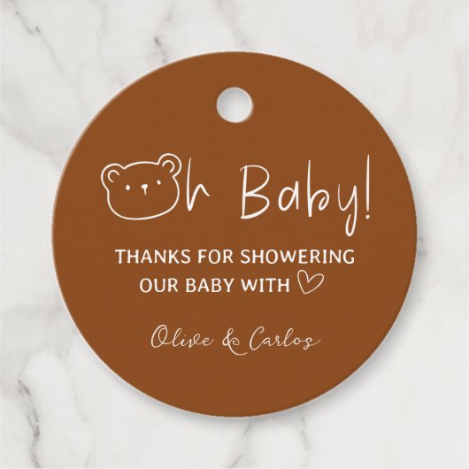 Oh Baby Bear und Herz Danke Baby Dusche Geschenkanhänger (Vorderseite)