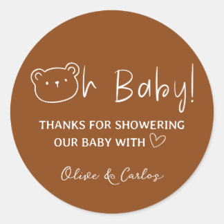 Oh Baby Bear und Herz Danke Baby Dusche Runder Aufkleber