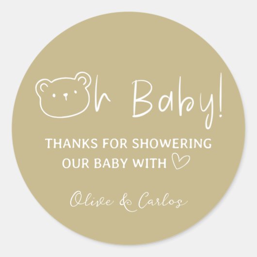 Oh Baby Bear und Herz Danke Baby Dusche Runder Aufkleber (Vorderseite)