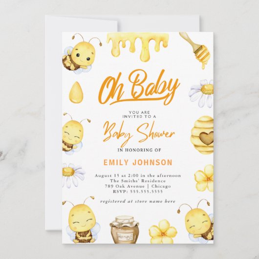Oh, Baby! Bee Baby Shower Einladung (Vorderseite)