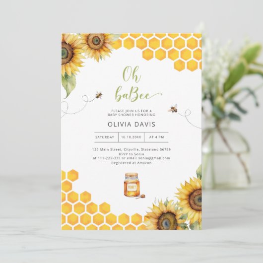 Oh Baby Bee Honey Baby Shower Einladung (Stehend Vorderseite)