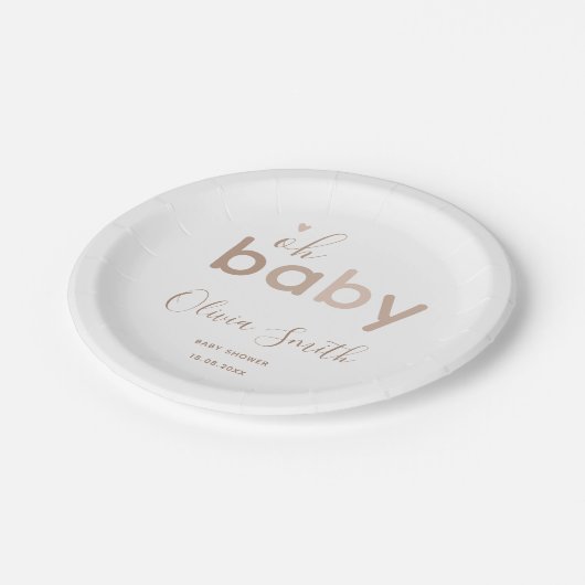 Oh Baby Beige Neutral Pappteller (Schrägansicht)