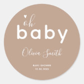 Oh Baby Beige Runder Aufkleber (Vorderseite)