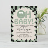 Oh Baby Beige & Sage Groovy Neutral Baby Shower Einladung (Stehend Vorderseite)