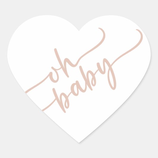 "Oh Baby" Beige Script Baby Dusche Herz-Aufkleber (Vorderseite)
