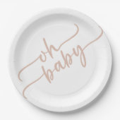 "Oh Baby" Beige Script Baby Dusche Pappteller (Vorderseite)