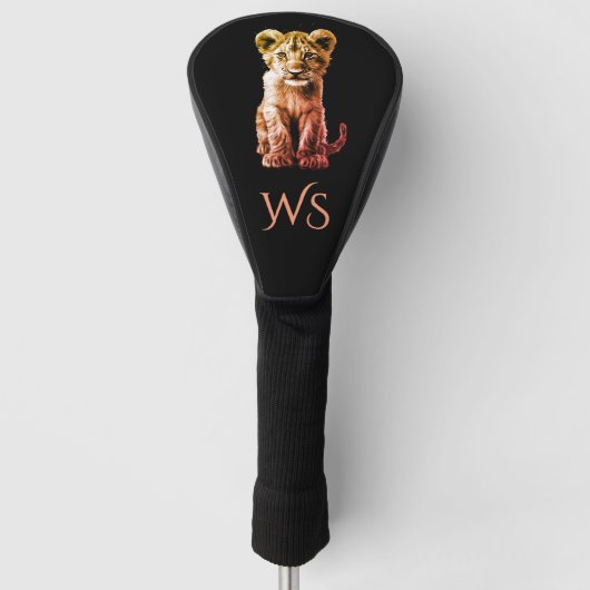 Oh Baby Big Cat Cub Black Monogram Golf Headcover (Vorderseite)