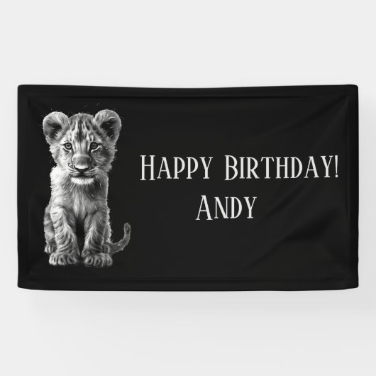 Oh Baby Big Cat Cub Grau 2 Zeilen Text Banner (Horizontal)