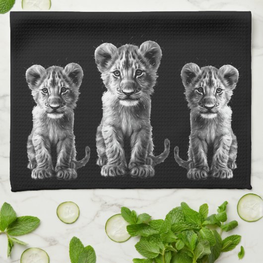 Oh Baby Big Cat Gray Cub Black Geschirrtuch (Gefaltet)