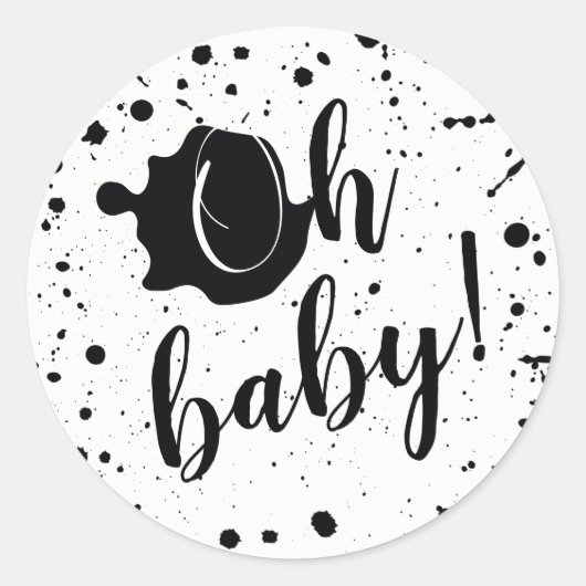 Oh Baby Black and White Paint Spritzer Babydusche Runder Aufkleber (Vorderseite)