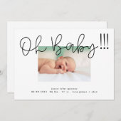 Oh Baby black auf weißer moderner Funky Fun Baby Ankündigung (Vorne/Hinten)