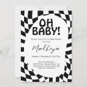 Oh Baby! Black Checkered Modern Baby Shower  Einladung (Vorderseite)