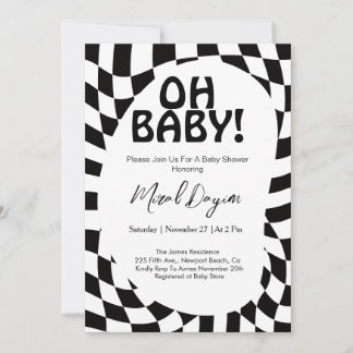 Oh Baby! Black Checkered Modern Baby Shower Einladung