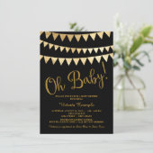 Oh Baby Black Gold Gender Neutral Baby Dusche Einladung (Stehend Vorderseite)