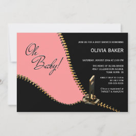 Oh Baby Black Pink mit Gold Zipper Baby Dusche Einladung