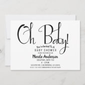 Oh Baby Black Script Modernes Minimal Dusche Party Einladung (Vorderseite)