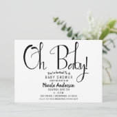 Oh Baby Black Script Modernes Minimal Dusche Party Einladung (Stehend Vorderseite)