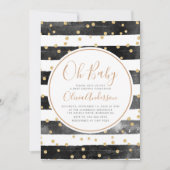 Oh Baby Black Strip Glitzer Babydusche Einladung (Vorderseite)