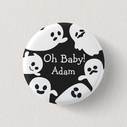 Oh, Baby! Black & White Halloween Herbstdusche Button (Vorderseite)