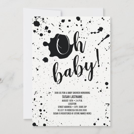 Oh Baby Black + White Spritzer Neutral Baby Dusche Einladung (Vorderseite)