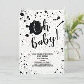 Oh Baby Black + White Spritzer Neutral Baby Dusche Einladung (Stehend Vorderseite)