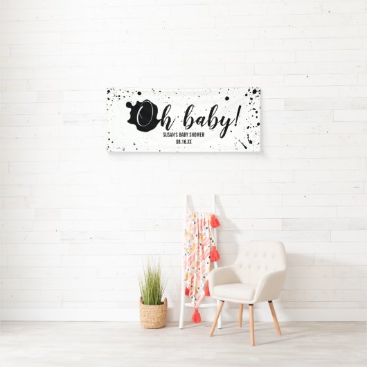 Oh Baby Black + White Spritzer Unisex Kinderdusche Banner (Insitu)