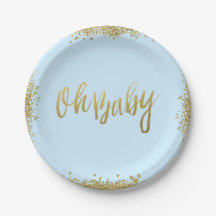 Oh Baby-Blau-Imitat-GoldGlitzer-Baby-Dusche