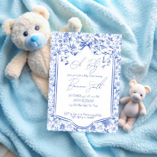 Oh Baby Blau Toile de Jouy Skizze Babyparty Einladung