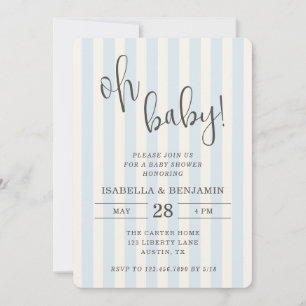 Oh Baby Blau und Creme gestreifter Jungen-Baby-Par Einladung