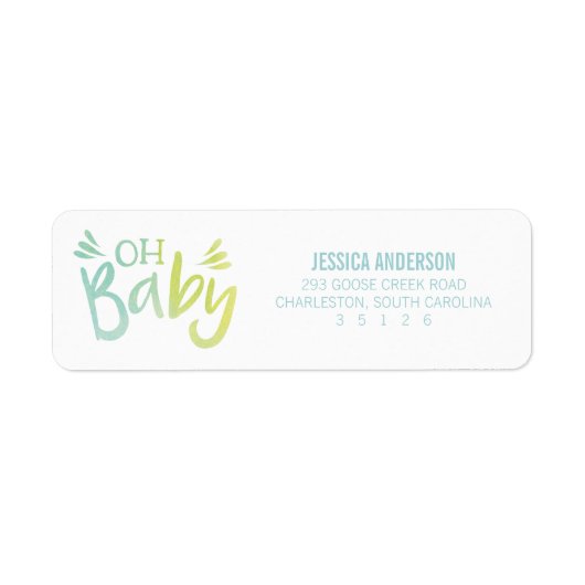 "Oh Baby" Blau und grüne Aquarellfarben (Vorne)