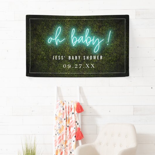 Oh Baby-Blauneonboxwood-Babyparty Banner (Insitu)