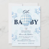 Oh Baby Blue Balloon Baby Shower Einladung (Vorderseite)
