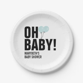 Oh Baby Blue Balloon Baby Shower Paper Plate Pappteller