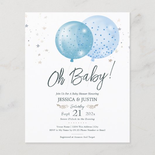 Oh Baby Blue Balloons Baby Dusche (Vorderseite)