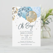 Oh Baby Blue Balloons Baby Dusche Einladung (Stehend Vorderseite)