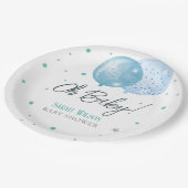 Oh Baby Blue Balloons Boy Baby Dusche Pappteller (Schrägansicht)