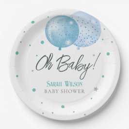 Oh Baby Blue Balloons Boy Baby Dusche Pappteller