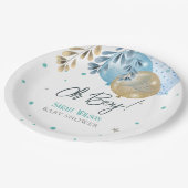 Oh Baby Blue Balloons Boy Baby Dusche Pappteller (Schrägansicht)