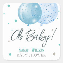 Oh Baby Blue Balloons Boy Baby Dusche Quadratischer Aufkleber