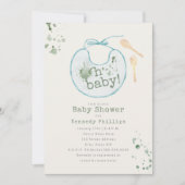 Oh Baby Blue Bib Babyfood Kinderdusche Einladung (Vorderseite)