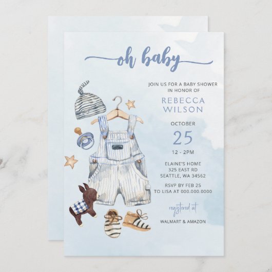 Oh Baby Blue Boho Boy Baby Dusche Einladung (Vorne/Hinten)