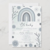 Oh Baby Blue Boho Floral Baby Dusche Einladung (Vorderseite)