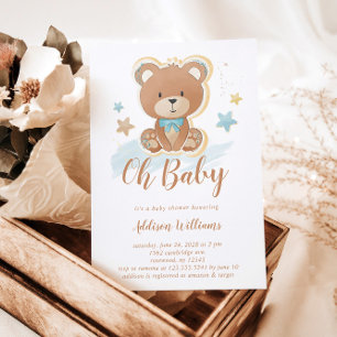 Oh Baby Blue Boy Teddy Bear Baby Dusche Einladung