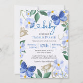 Oh Baby Blue Butterfly Floral Boy Baby Dusche Einladung (Vorderseite)