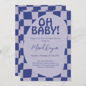 Oh Baby! Blue Checkered Modern Baby Shower Einladung (Vorne/Hinten)