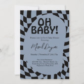 Oh Baby! Blue Checkered Modern Baby Shower  Einladung (Vorderseite)