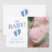 Oh Baby Blue Custom Foto Boy Baby Dusche Einladung (Vorne/Hinten)