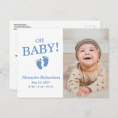Oh Baby Blue Custom Foto Boy Birth Ankündigung (Vorne/Hinten)