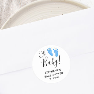 Oh Baby Blue Feet Baby Dusche Runder Aufkleber
